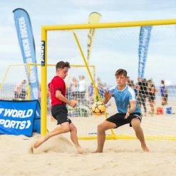 18ft X 7.3ft FORZA Freestanding Alu110 Beach Soccer Goal -crazy4pickleball shop alu110 beach goal action shot